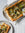 Parsnip, leek, mushroom, kale & blue cheese tart