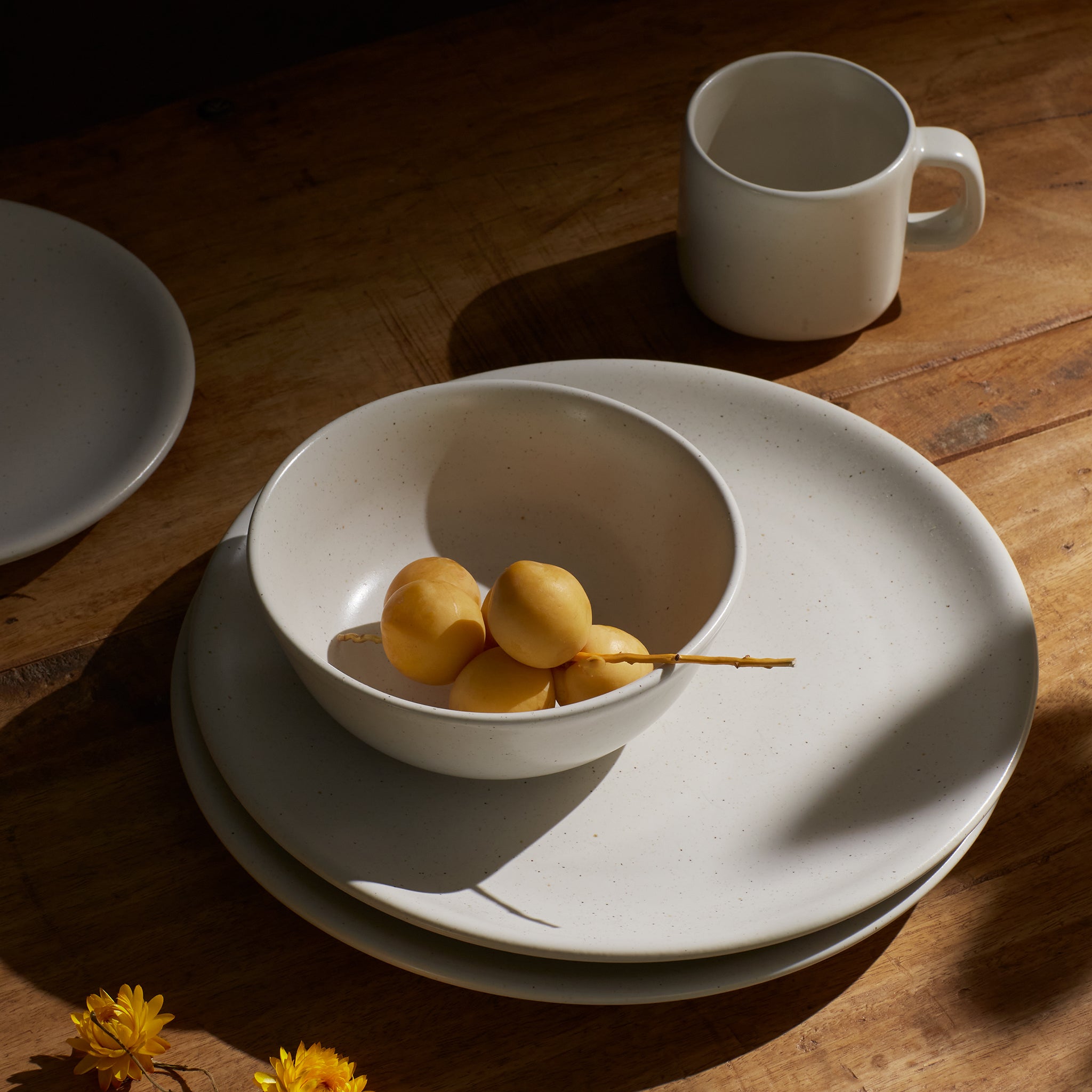 12 Piece White Stoneware Dinner Set | 12pc Chalk Ceramic