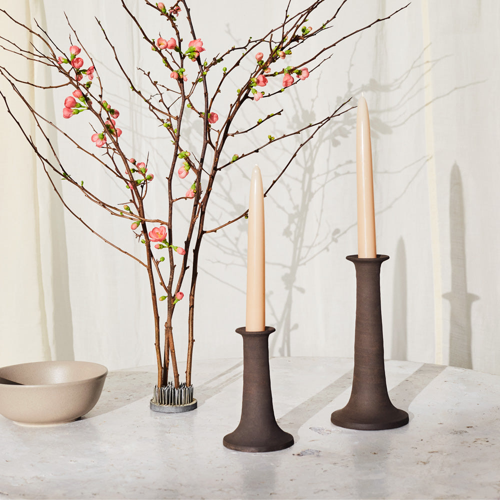 Large & Medium Brown Ceramic Candle Holder | Stoneware Candlestick ...
