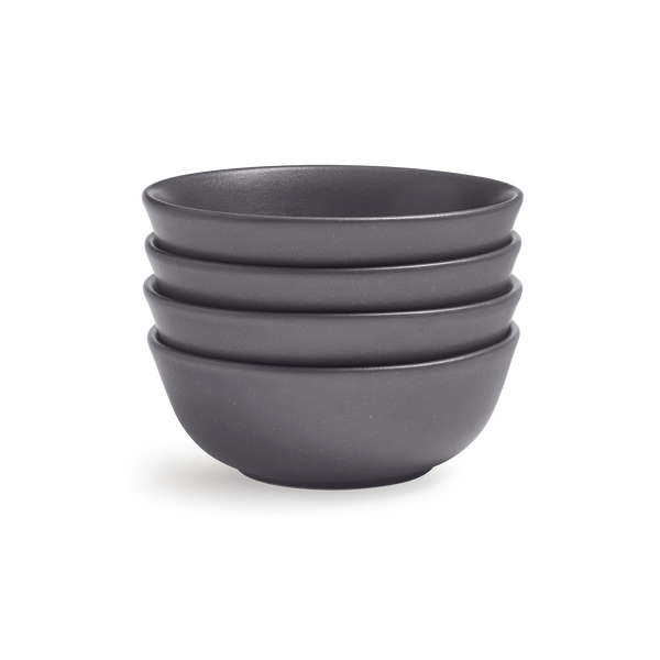 4 Piece Deep Grey Stoneware Ceramic Cereal & Soup Bowls