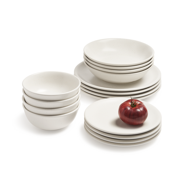 16 Piece White Stoneware Dinner Set 16pc Chalk Ceramic Dinnerware Monoware